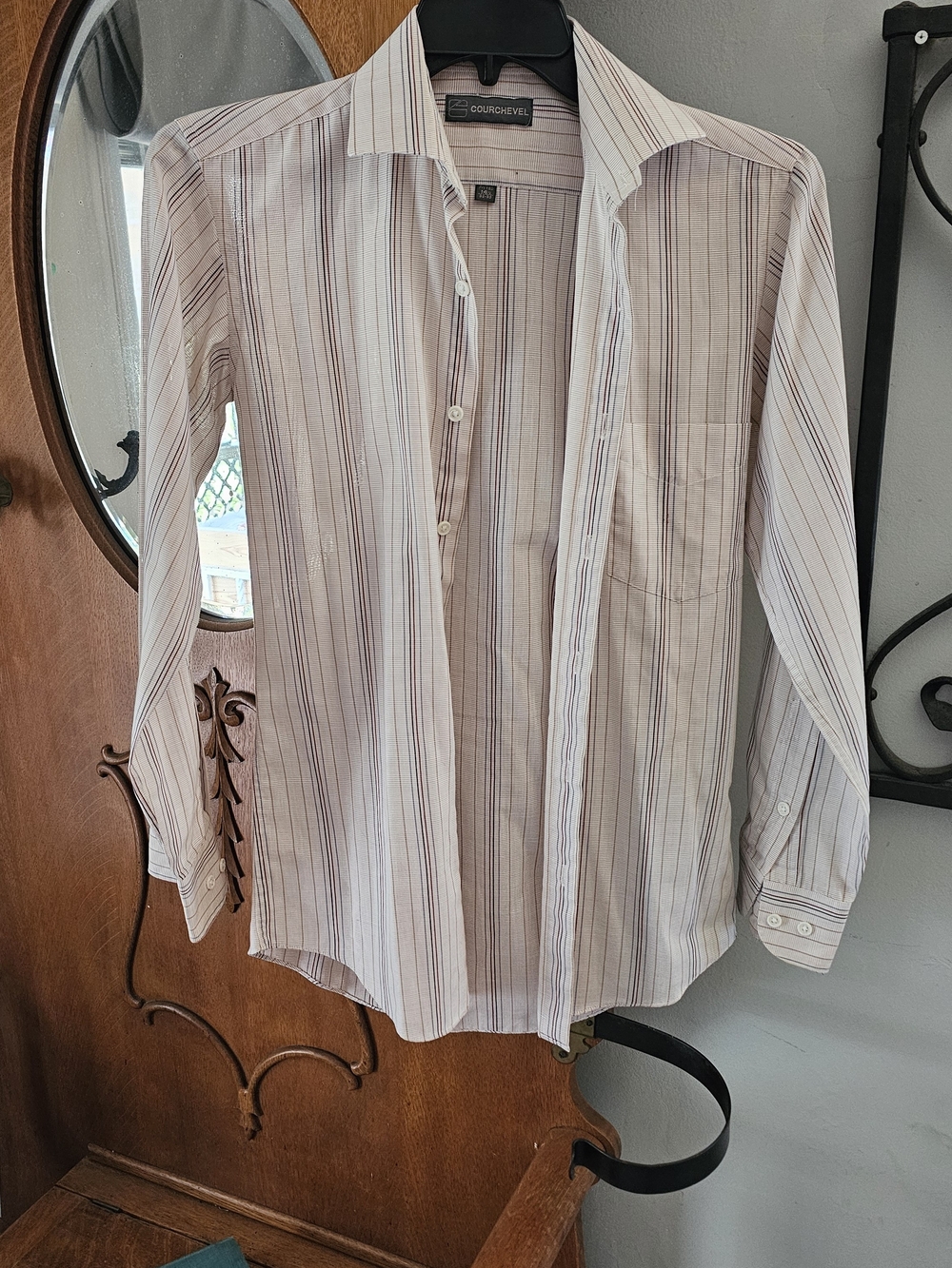 Courchevel Fitted Men's Dress Shirt 14.5 32/33 White Multi Stripe Button Front